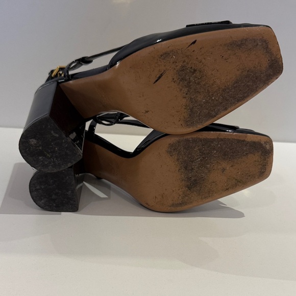 Valentino Garavani Black Patent Leather Slingback Heels with Gold Accents
